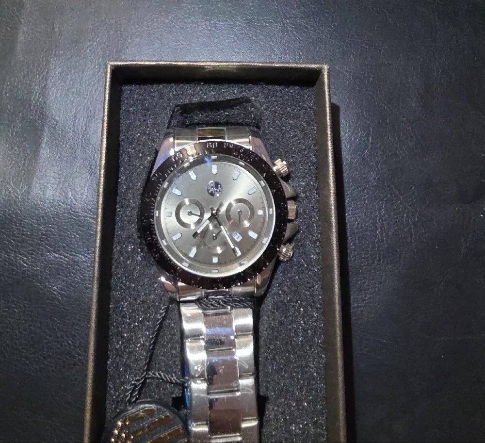 Men's Silver And Black AJs Brand Stainless Steel Watch